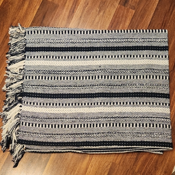 Beautiful Striped Navy and White Woven Blanket - Picture 1 of 4